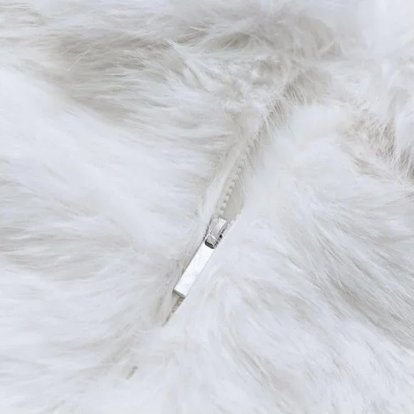 Women's Faux Fur Zip-Up Cropped Jacket Long Sleeve Warm Winter Coat White - Picture 5 of 5